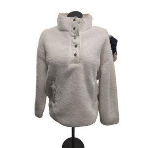 Athleta White Sherpa Fleece Snap Pullover Sweatshirt L